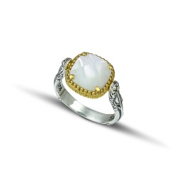 Δαχτυλίδι διπλής όψης με Swarovski και φίλντισι πέτρα D116-1
