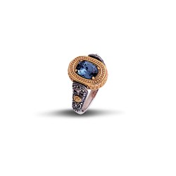 Δαχτυλίδι διπλής όψης με Swarovski και ημιπολύτιμη πέτρα D69