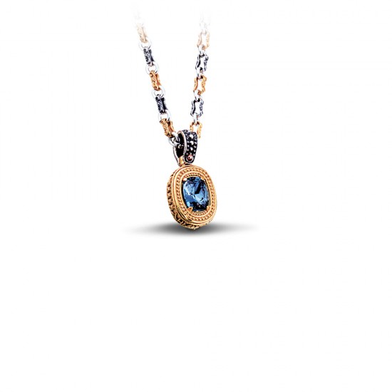 Μενταγιόν διπλής όψης με Swarovski, ημιπολύτιμη πέτρα και τρίχρωμη αλυσίδα M69 Μενταγιόν διπλής όψης με Swarovski, ημιπολύτιμη πέτρα και τρίχρωμη αλυσίδα M69