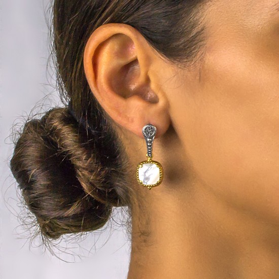 Σκουλαρίκια διπλής όψης με φίλντισι και Swarovski πέτρες S116-1 Σκουλαρίκια διπλής όψης με φίλντισι και Swarovski πέτρες S116-1