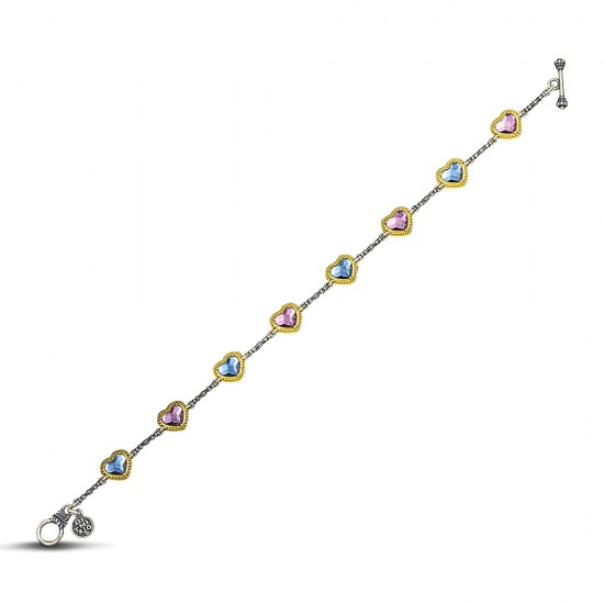 Βραχιόλι καρδιά διπλής όψης με πολύχρωμες Swarovski πέτρες B102 Βραχιόλι καρδιά διπλής όψης με πολύχρωμες Swarovski πέτρες B102